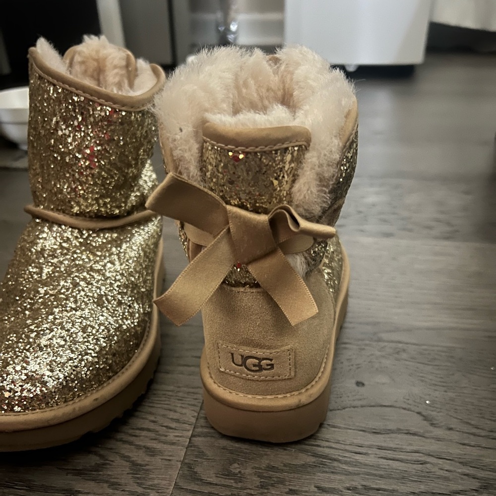 UGG Glittery Gold Boots with Bow Accent